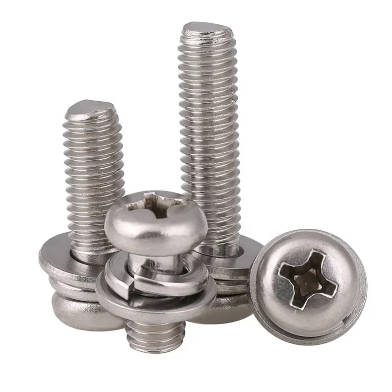Customized with washers stainless steel 304 cross recessed pan head/round head three combination screw