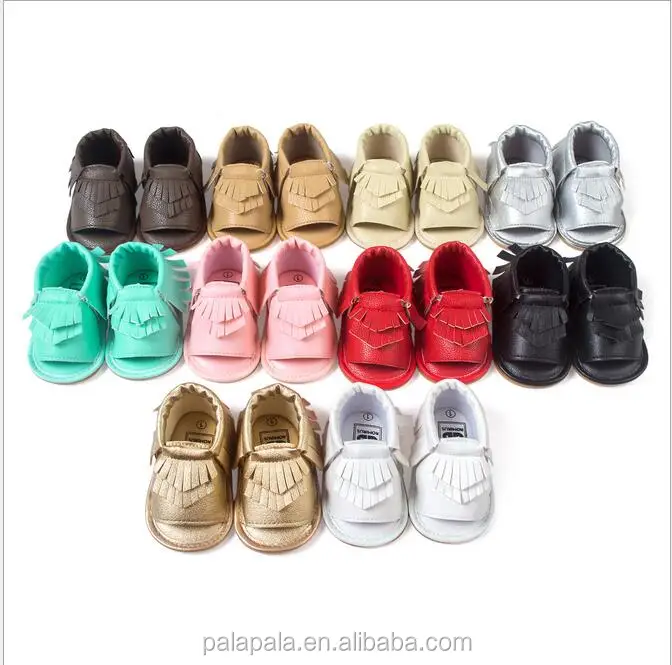
custom logo new summer baby sandals handmade fringe moccasins hard rubber sole baby girls shoes wholesale  (60449474246)
