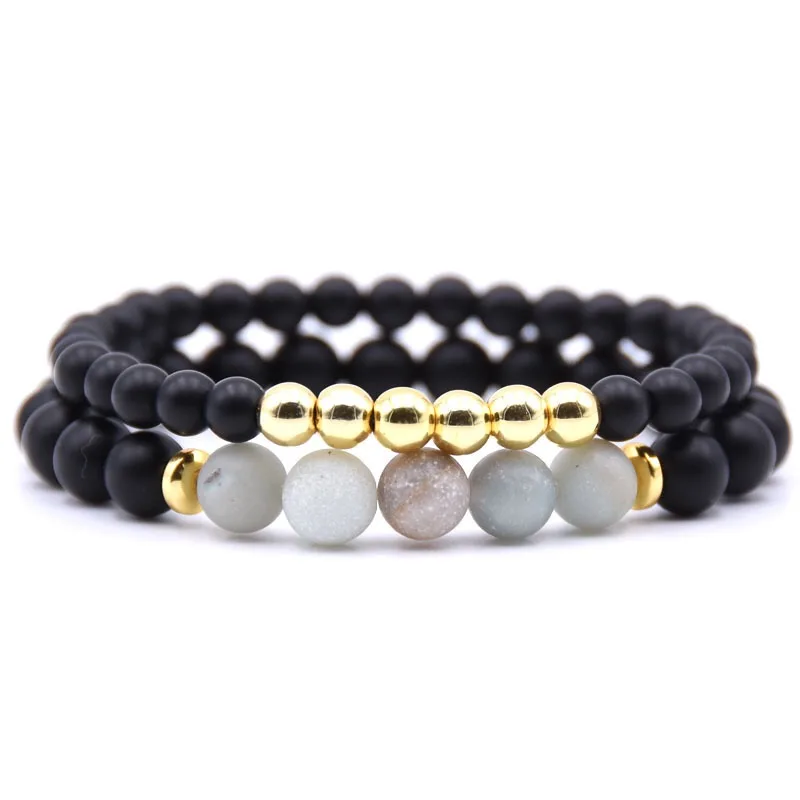 AFXSION High quality natural Stone Bracelet Alloy beads  Elasticity Rope Men Women Bracelet