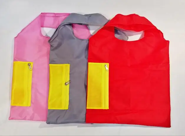 custom reusable eco grocery 190T foldable polyester shopping bag with zipper