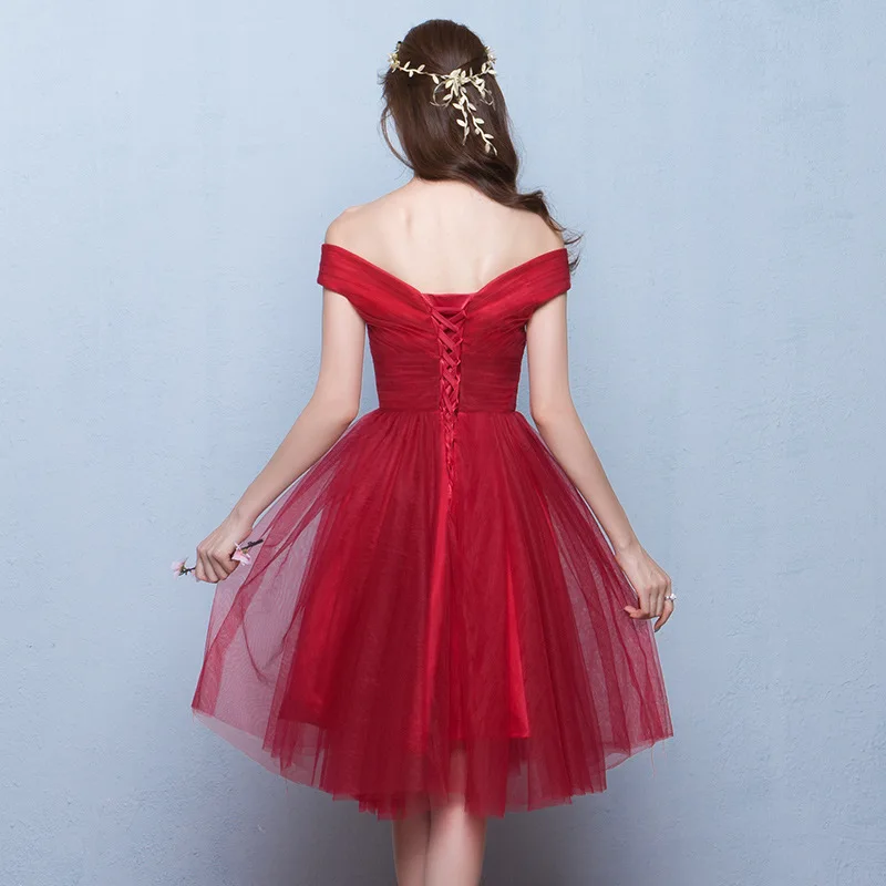 ZH1153L 2018 модное красное короткое Кружевное Элегантное свадебное платье подружки невесты с открытыми плечами