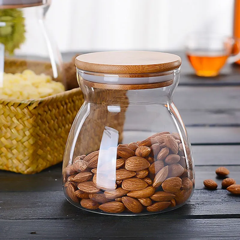 High Quality Wholesale Custom Cheap 500ml glass jar for food with cork bamboo lid alibaba supplier