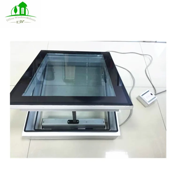 Electric Automatic Roof Sky Light Window Design Swing Aluminum Alloy Fiberglass Vertical Magnetic Screen 4/5mm Double Layer