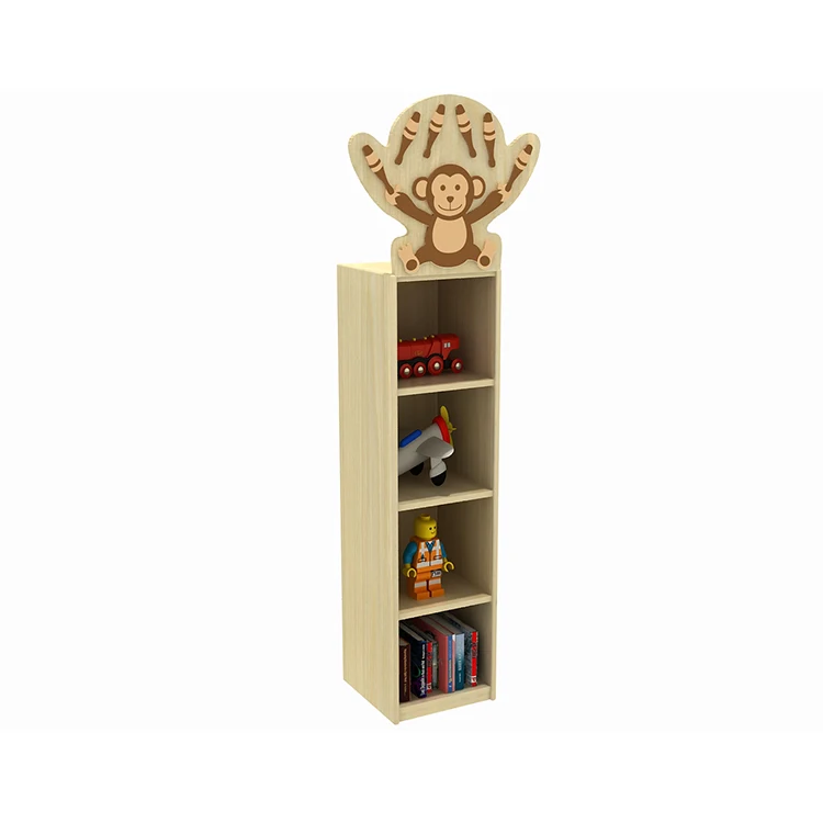 Eeo-friendly Children Wooden Cartoon Design Cabinet Kids Toy Storage Shelf With Plastic Collection