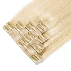 Full head 8pieces set 100% Remy human pu skin weft seamless clip in hair extensions