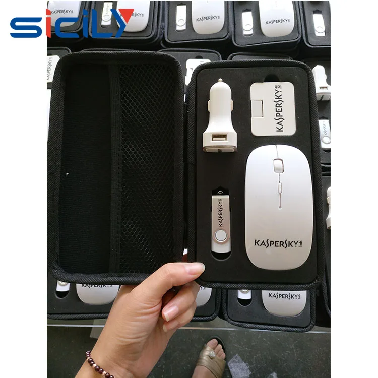 Promotional electronic gift pack Wireless Mouse, USB Flash Drive, USB Hub and Car Charger