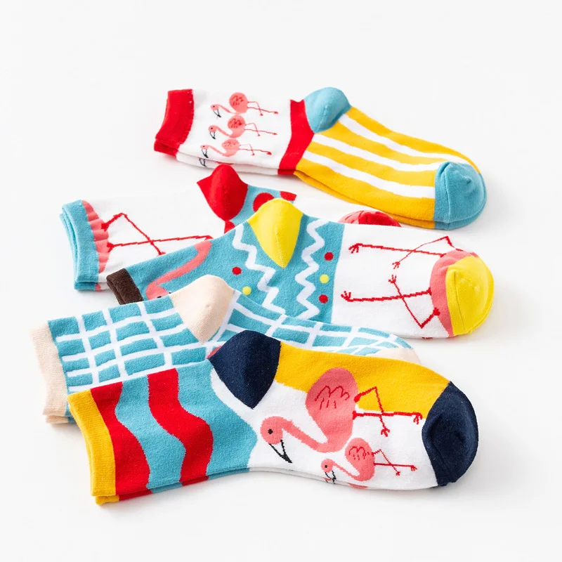 Женские хлопковые короткие носки до щиколотки с рисунком розового фламинго, весна-лето-осень