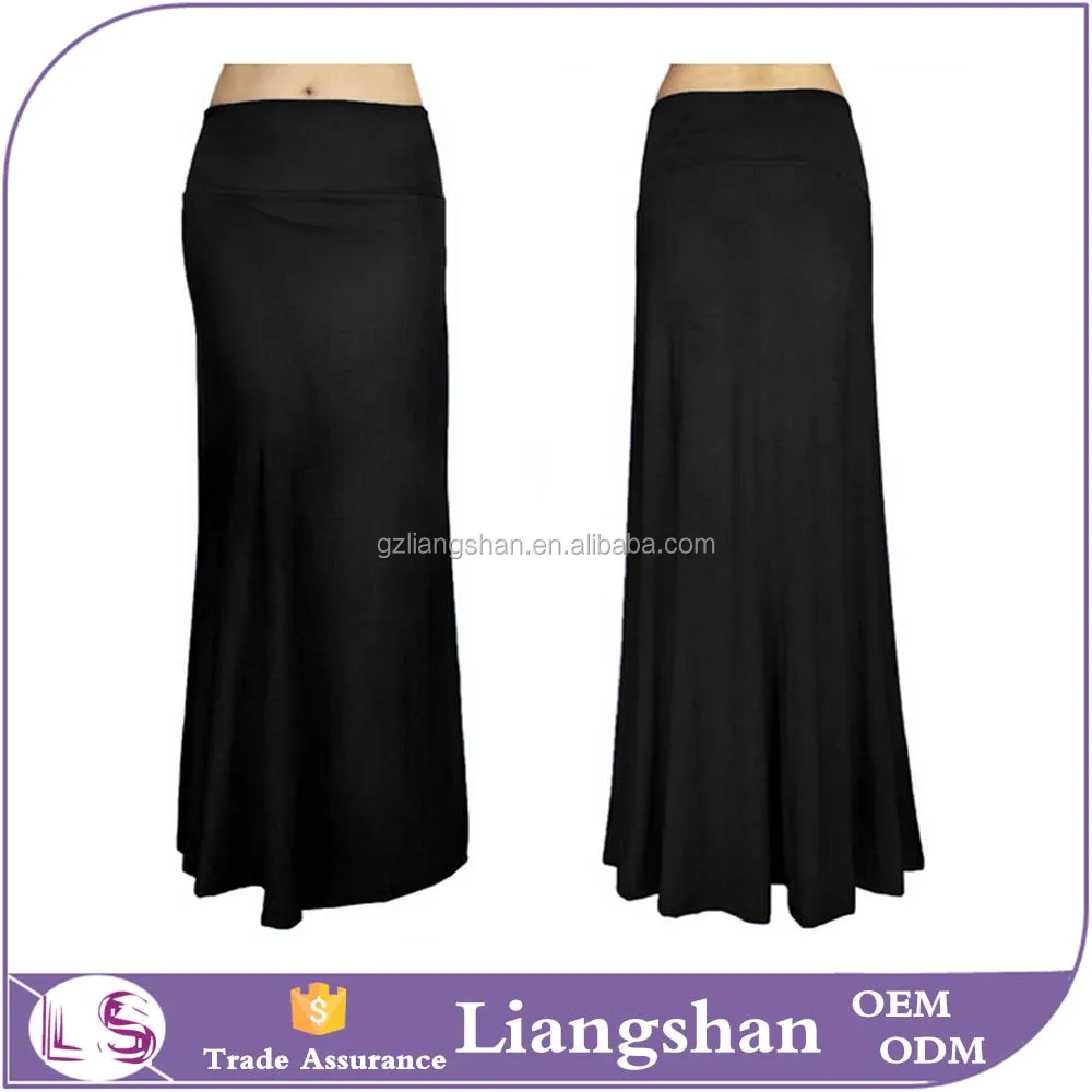 
OEM Womens Ladies Cotton Rayon Maxi Skirt Wholesale Solid Color Stretch Plain Casual Long Skirt 