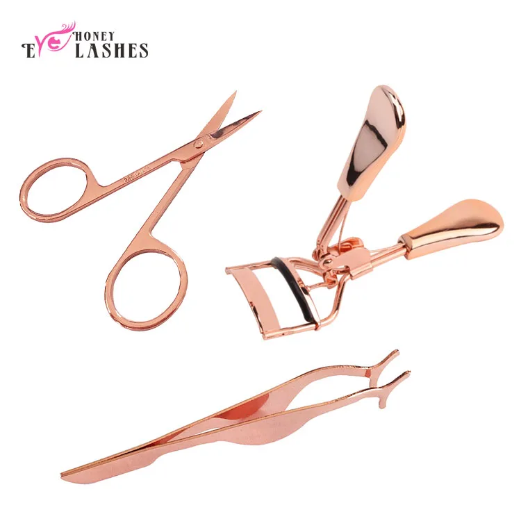 wholesale steel False Eyelashes Curler Tweezers rose gold lashes Applicator Scissors