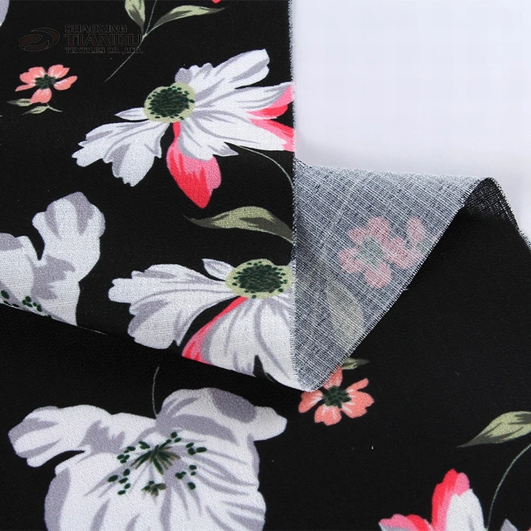 New design shaoxing textile stock lot woven chiffon rose print fabric price per yard