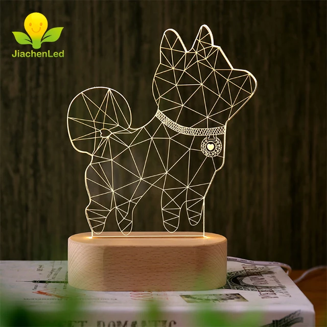 2018 New Design Dog Wood Base Table Lamp,Bedside Acrylic Led Night Light