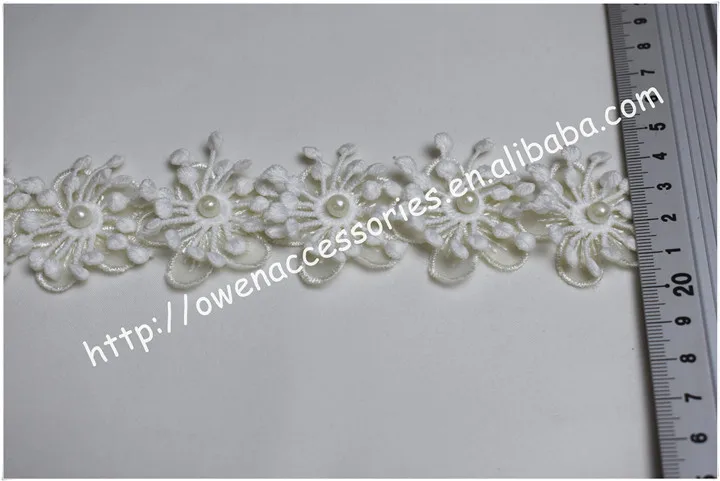 Free Sample Customized Designs 4.5cm Pearl Flower Lace Trim for Clothing