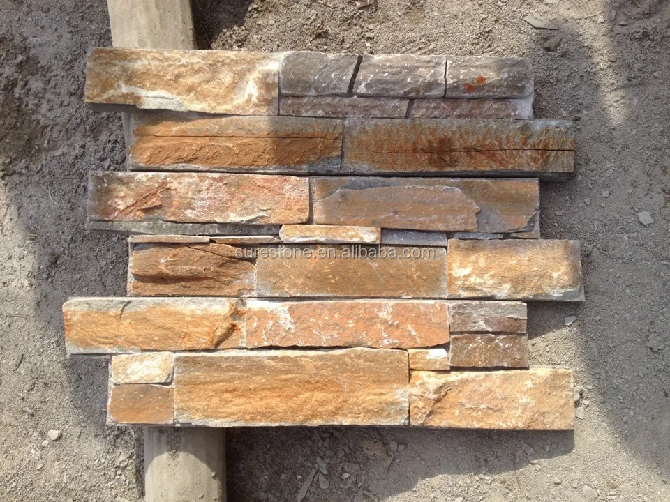 Natural yellow slate cement culture stone 3d wall decoration panels 3d board