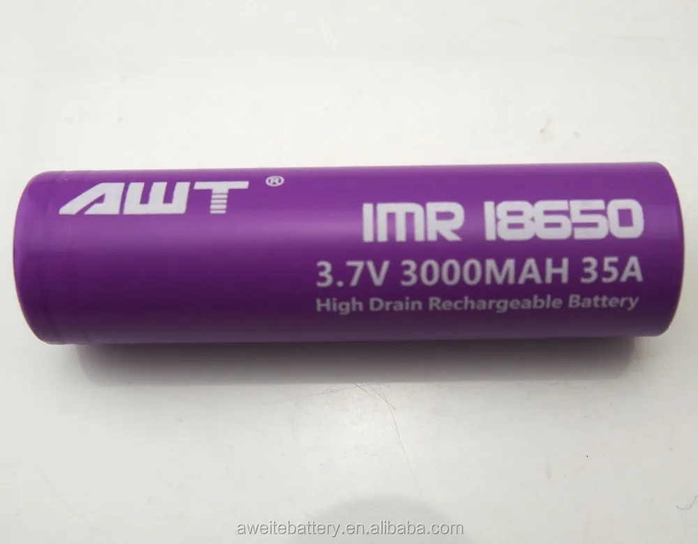 High quality awt IMR18650 3000mAh 35A 3.7V battery used drained lead acid batteries original wholesale awt imr battery 18650