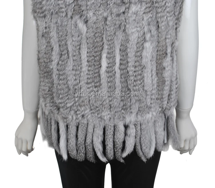 YR244 Low price high quality  Real rabbit fur women hand knit fur vest Top Quality Factory Direct