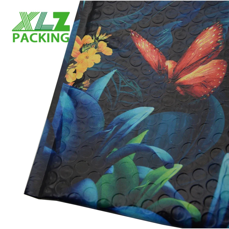 Printed Matte Black Colored Plastic Bubble Mailer Padded Bag