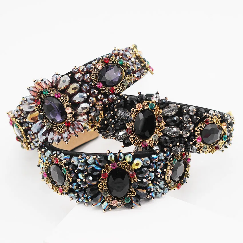 Baroque headband hairband wholesale luxury crystal beads sun flower drop gemstone headband women