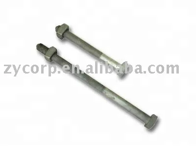 pole line hardware machine bolt with square head with square nut assembled HDG