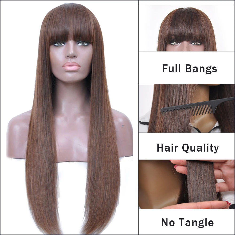Newlook Silky Straight Human Hair Full Lace Wig Natural Black Sexi Women Long Human Hair Wig with Bang