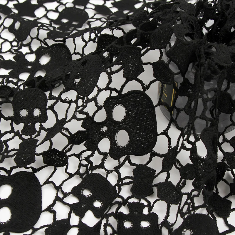 Wholesale cheap black fashion skull head breathable thin Swiss water soluble lace fabric for women