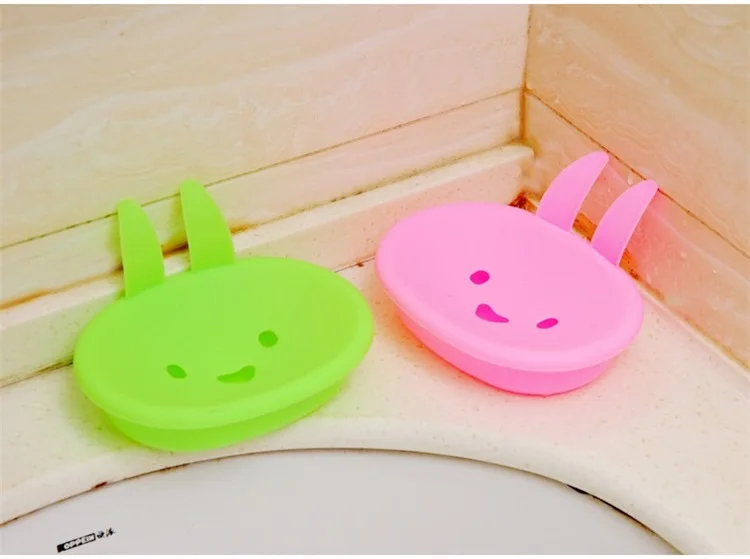 
Cute Cartoon Household Smiling Face Rabbit Shape Plastic Double Layer Soap Dish 