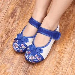 Новый дизайн, скрытый 3 см средний каблук, Детские парусиновые туфли с вышивкой, ремешок на щиколотке, детская повседневная обувь для девочек, мягкие и удобные