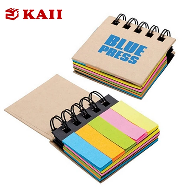KAII Spiral Notebook Kraft Paper Cover Steno Pocket Notepad With Pen In Holder, Sticky Notes And Page Marker Index Tabs Flags