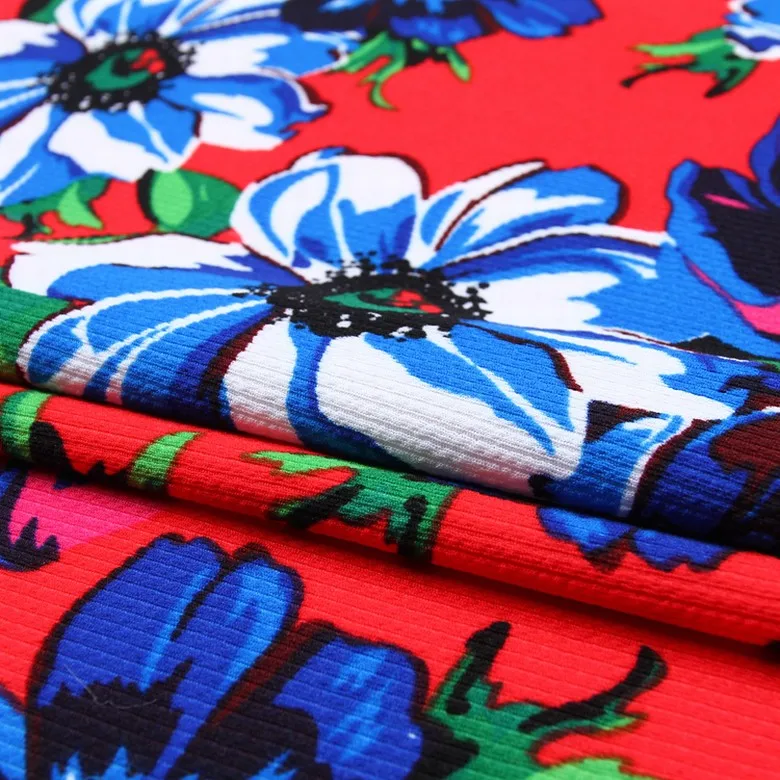 
New arrivals floral printed custom knitted jersey rib knit fabric 