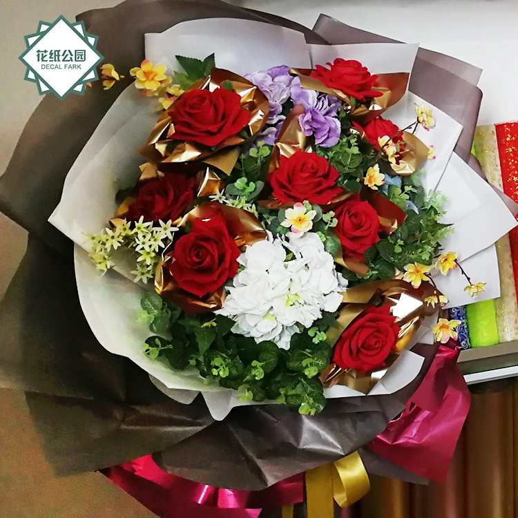 
Florist Supplies High Quality Custom Brand Name Gold Foil Flower Gift Wrapping Paper 