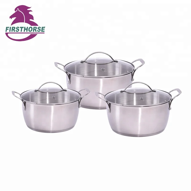 SKU 6pcs cookware stock stainless steel sauce pot sets with SS flat wire handle FH-300-6