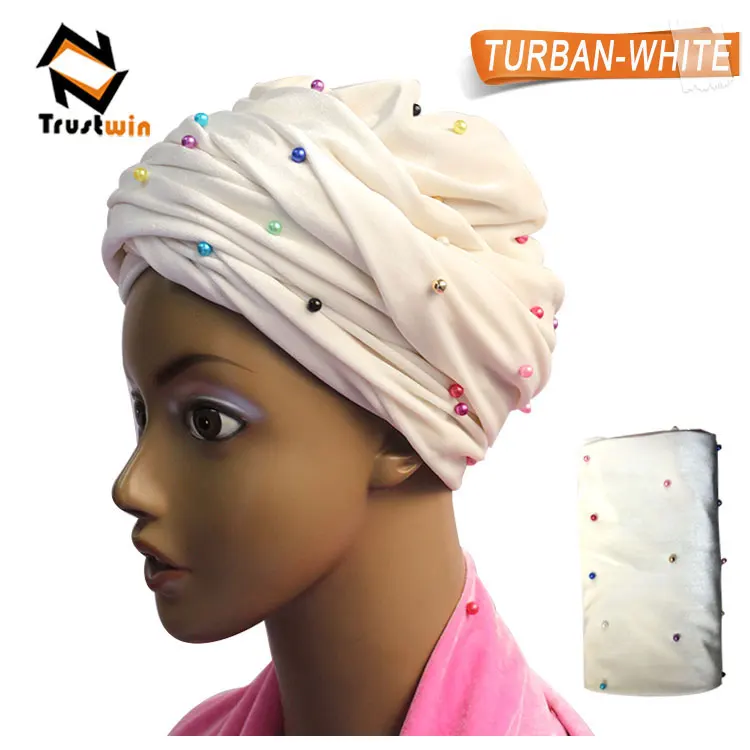 Hot sale fashion style headwraps african women beaded velvet turban