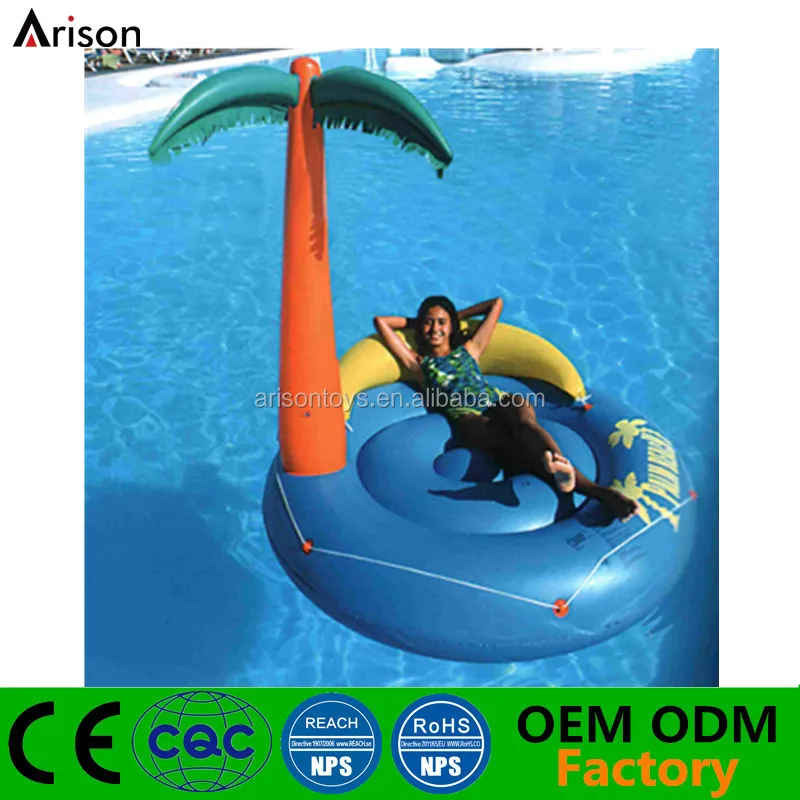 Inflatable water floating lounge with coconut tree sunshade