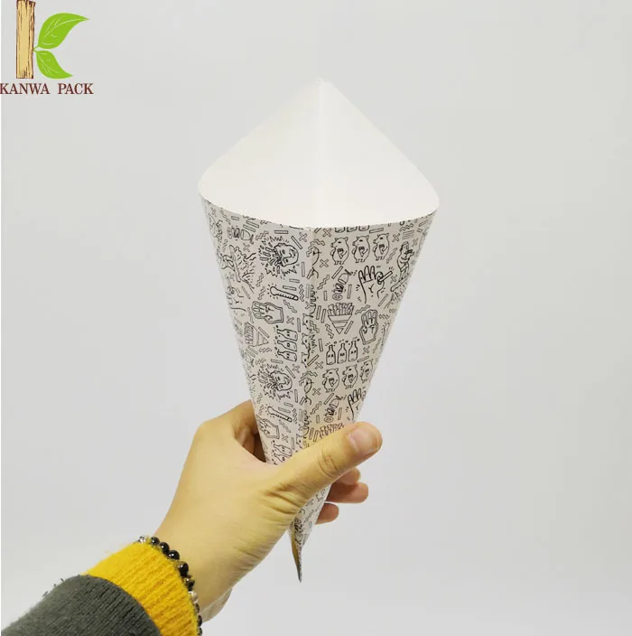 fancy biodegradable new style food grade paper packaging disposable paper cone fries paper cone