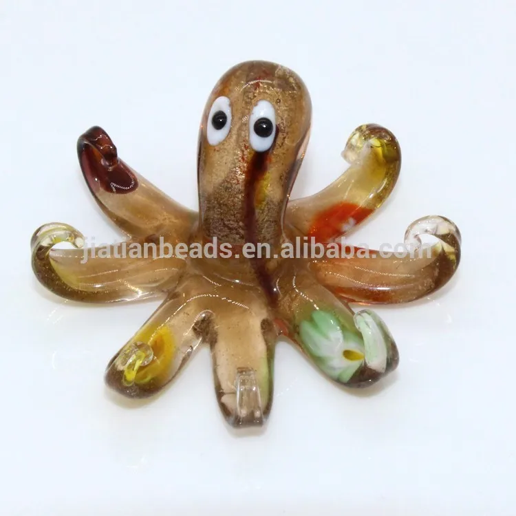 Murano Art Deco Glass Silver Brown Octopus Decoration Sea Figurine