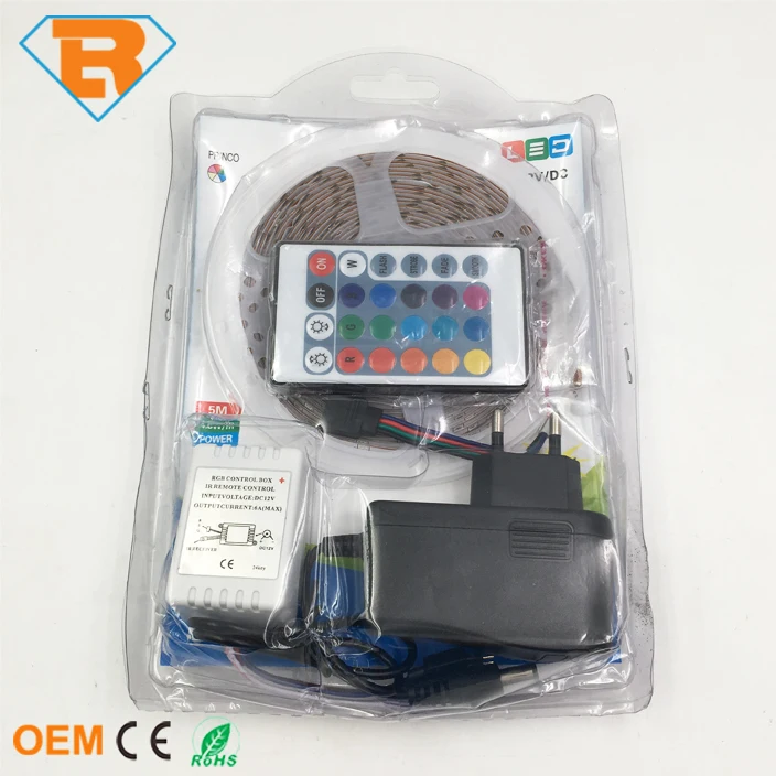Водонепроницаемые RGB DC12V 70W 300PCS SMD 2835 программируемые светодиодные полосы света набор с 24 клавишами пультом дистанционного управления и адаптеры для сим-карт