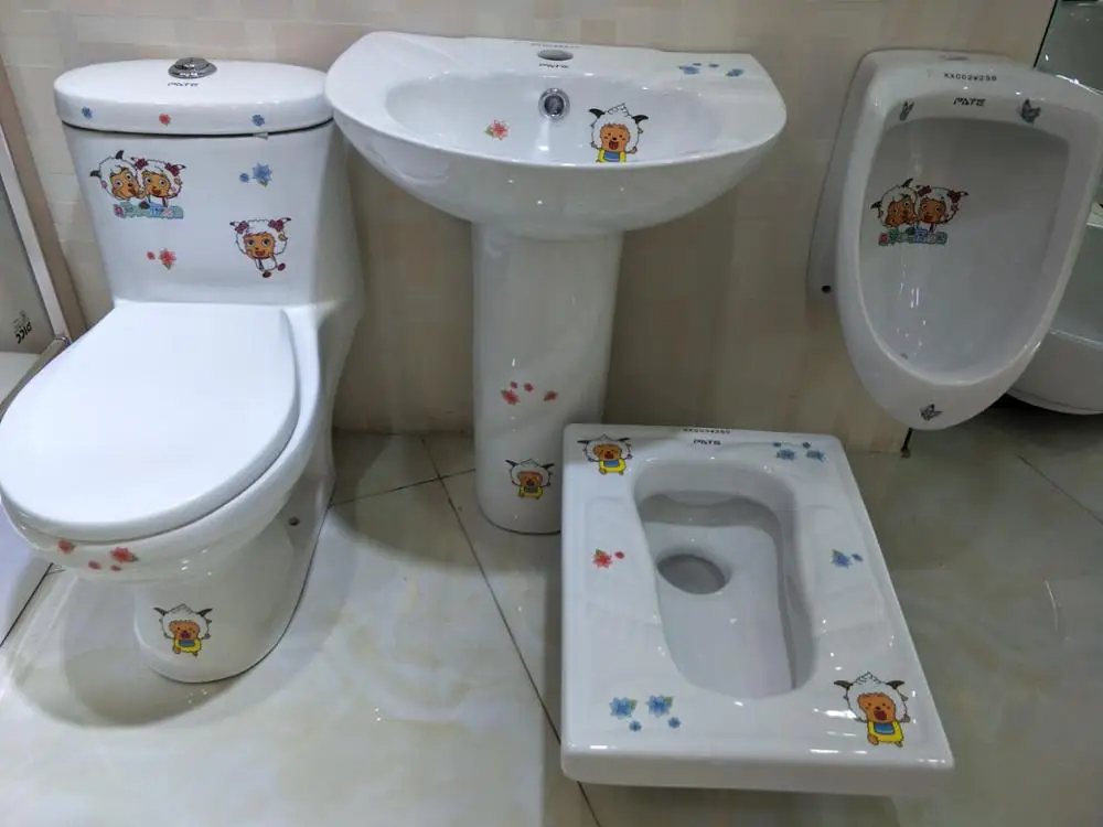high quality kindergarten bathroom wc small size Green colorful kids Pedestal basin for children