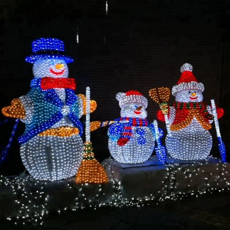 Outdoor Commercial Grade 3D LED Christmas Wire Frame Snowman Light up Sculptures of Snowman for Christmas Displays
