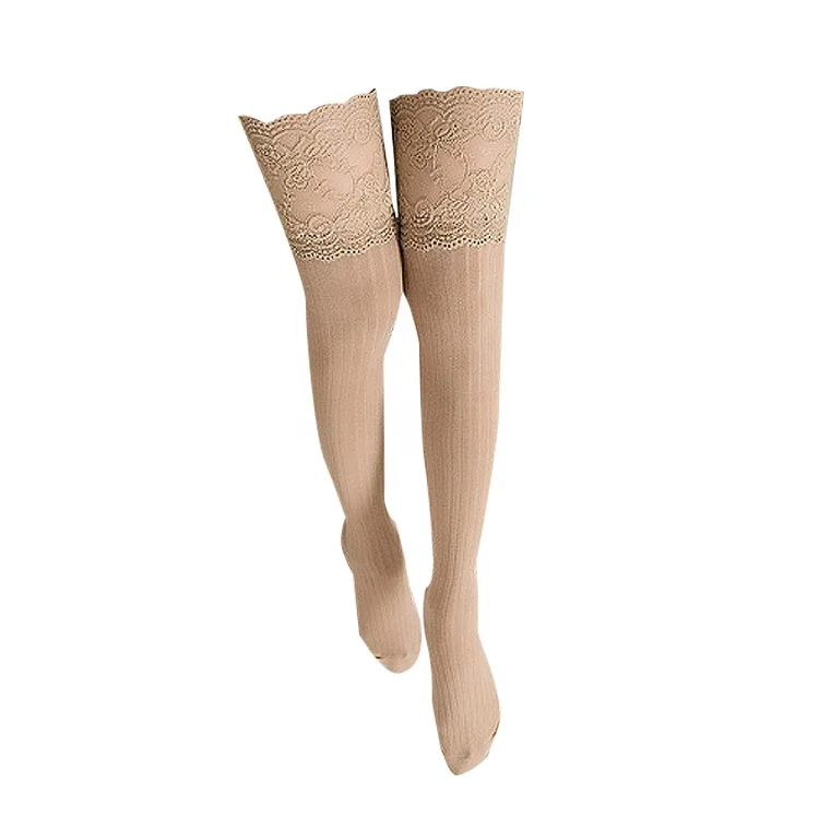 Vertical Stripes Cotton Pantyhose Japanese  Anti slip Lace Thigh High Overknee Socks