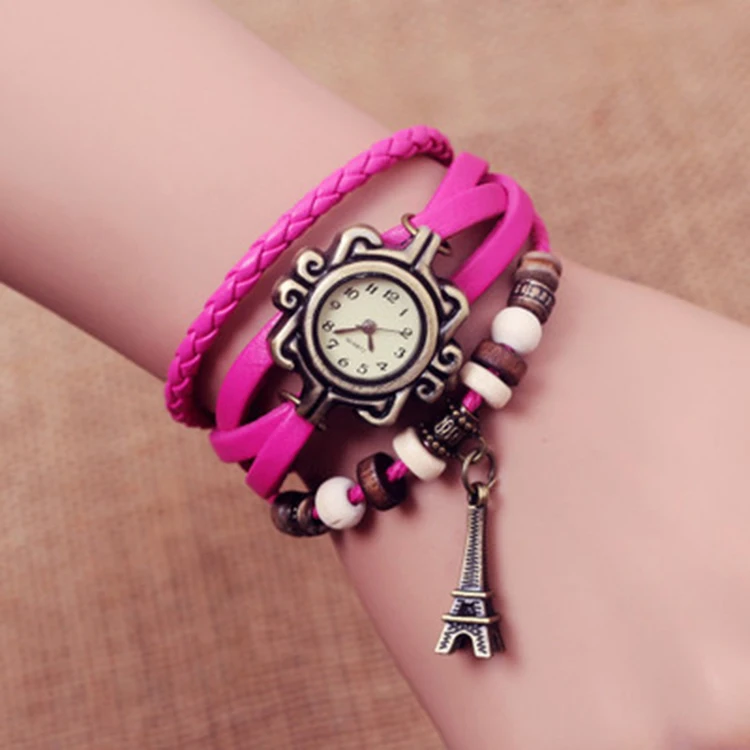 
Western style hand woven butterfly leather cord fancy woman watch bracelet 