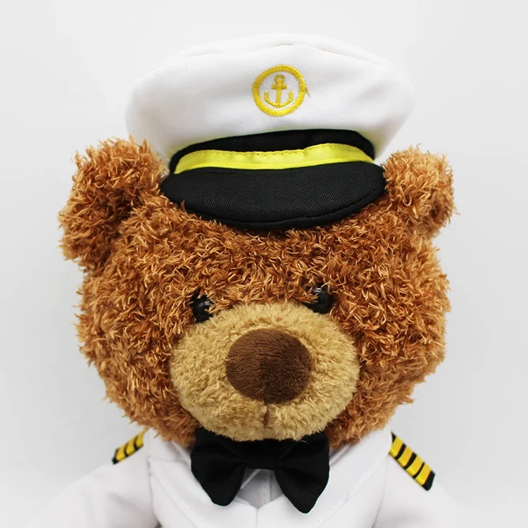 OEM plush Captain bear promotional gift Brown Pilot teddy bear stuffed toy with clothes