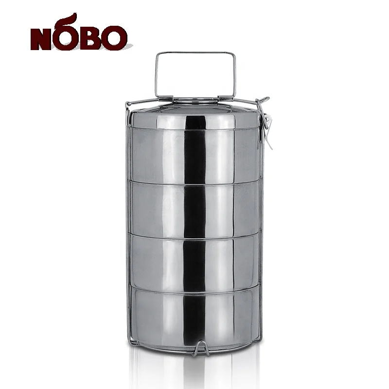 Hottest 2/3/4 Layer Portable Metal Folding Lunchbox Carrier Stainless Steel Indian Tiffin Box with Side Clips Carrier