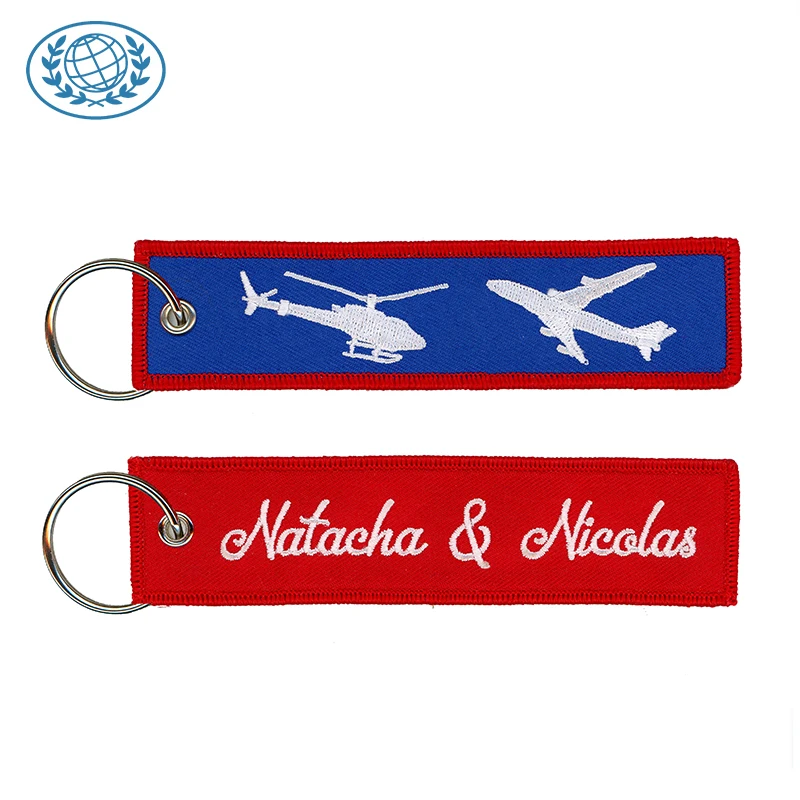 Wholesale Fabric Customized Embroidered Keychain Custom Keyring Airplane Safty Tag Custom Logo Fabric Embroidered Key Chain OEM