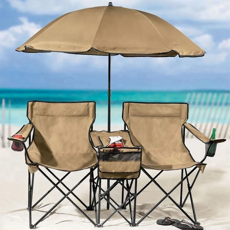 
Пляжный двойной стул с охлаждающим столом и зонтиком 