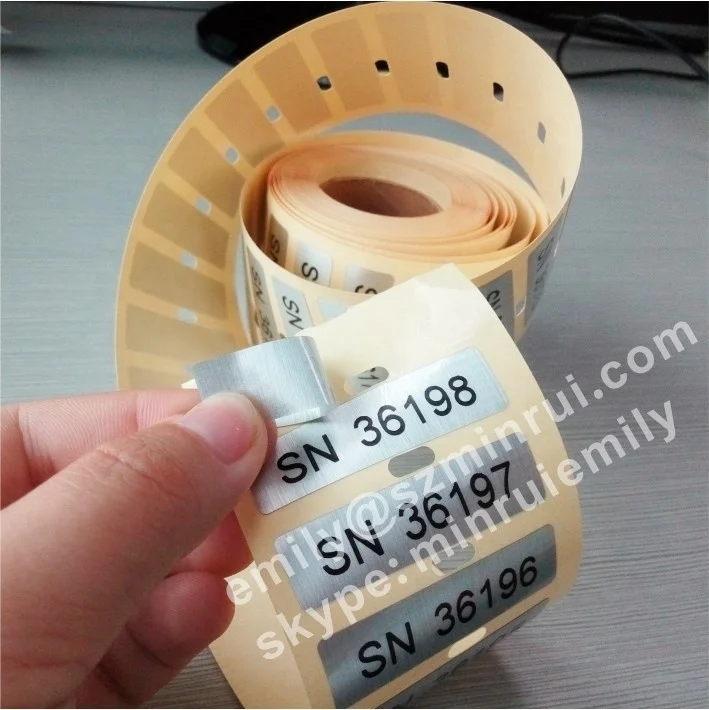 Custom printed brushed self adhesive aluminum stickers with numbers, brushed silver custom serial number stickers from Shenzhen
