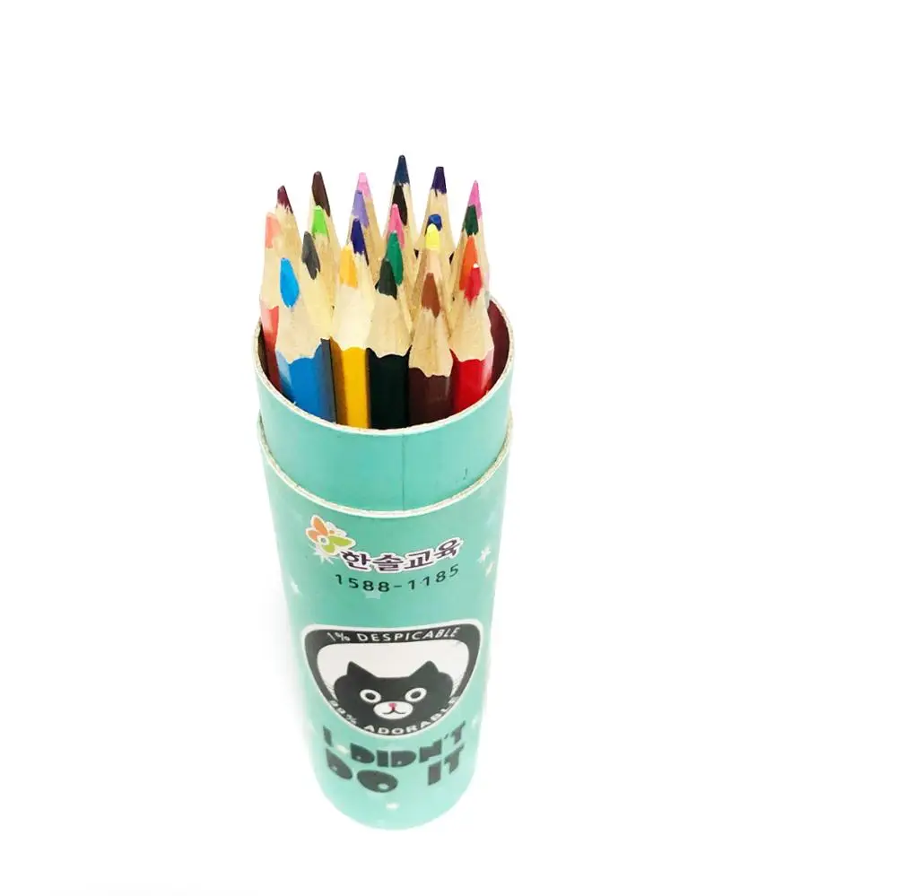 Natural Wood Rainbow Colour Drawing Artist Colored Pencils Set for Kids 24 Color Pencil