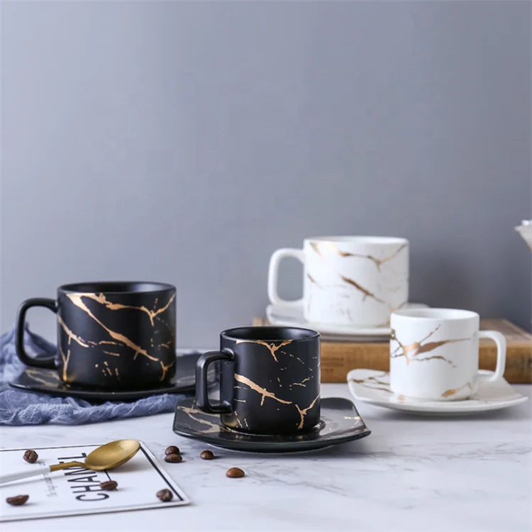 Wholesale office gifts nordic coffee mugs espresso latte cup set marble ceramic tea cups and saucers