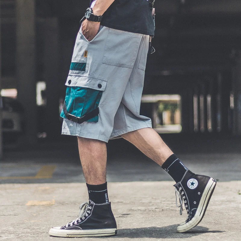 
Low MOQ summer color matching mens cargo pants with side pockets 