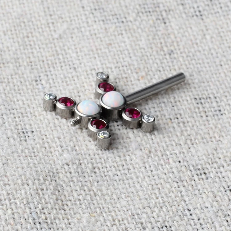 Fashion Barbell Nipple Piercing Ring Opal Stone ASTM F136 Titanium Popular Body Jewelry