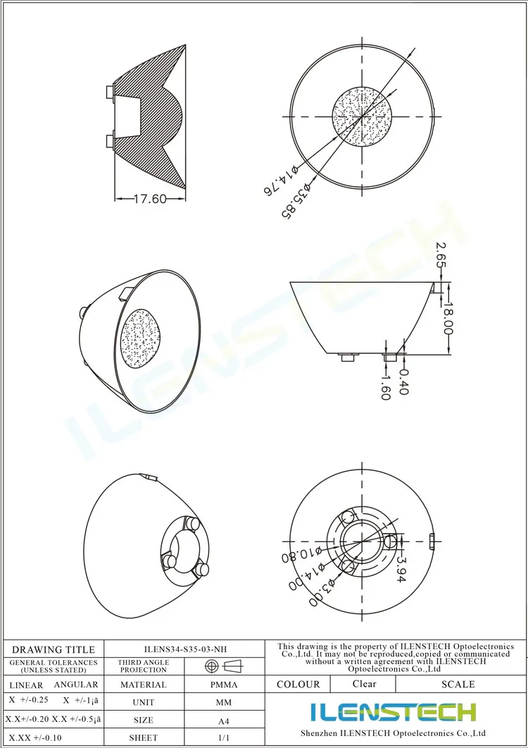 35mm ultra Narrow Beam Angle 3 Degree Led Lens Mirror Surface for Surgical Lighting