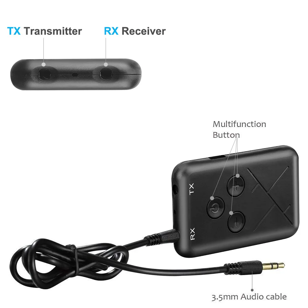 2 In 1 BT V4.1 Transmitter & Receiver Wireless 3.5mm Adapter  For TV/PC/iPod/PSP/Car Stereo Support APTX Low Latency